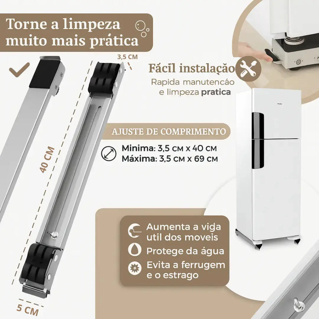 Base ForceMove: Suporte Universal Antiferrugem e Antiderrapante para Móveis e Eletrodomésticos