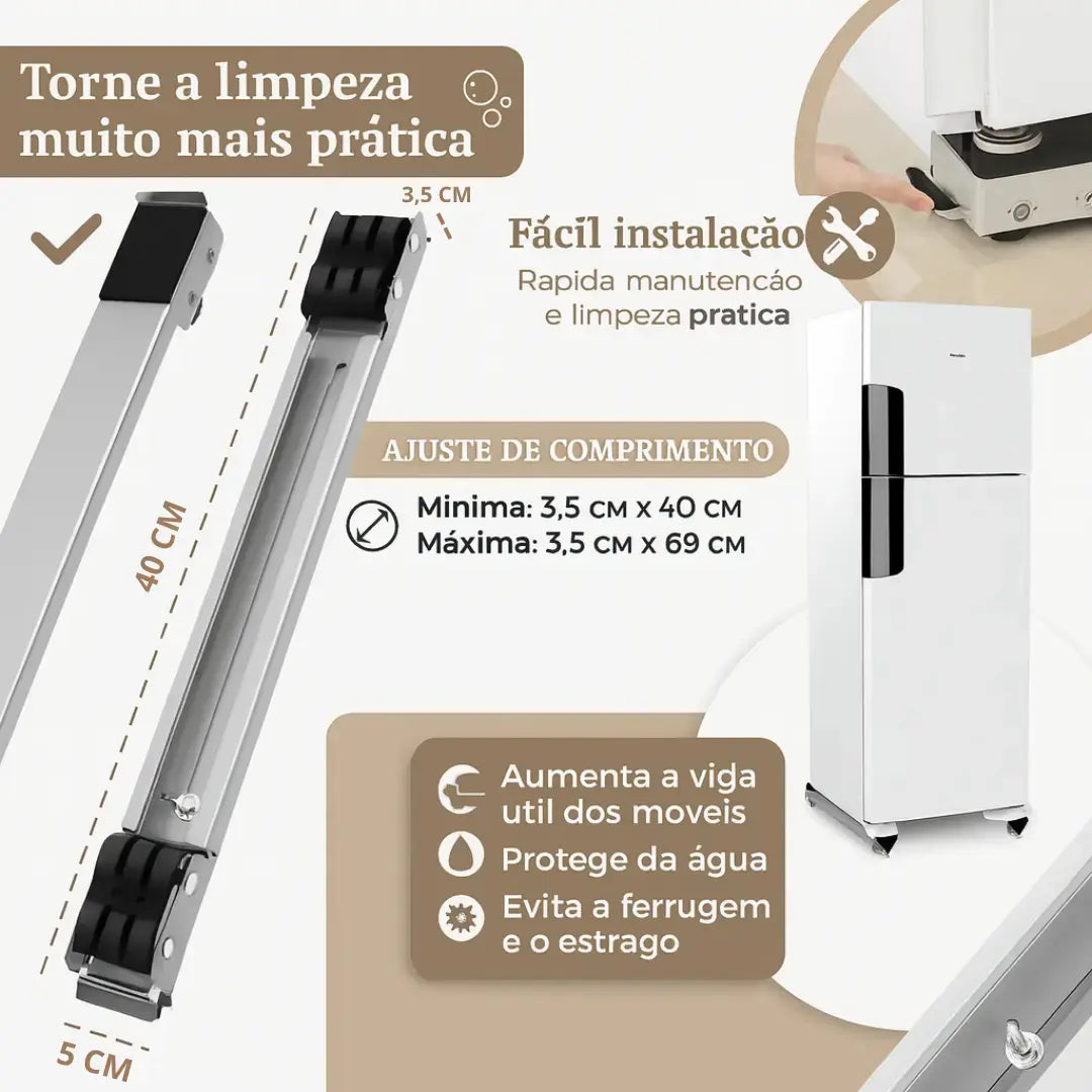 Base ForceMove: Suporte Universal Antiferrugem e Antiderrapante para Móveis e Eletrodomésticos