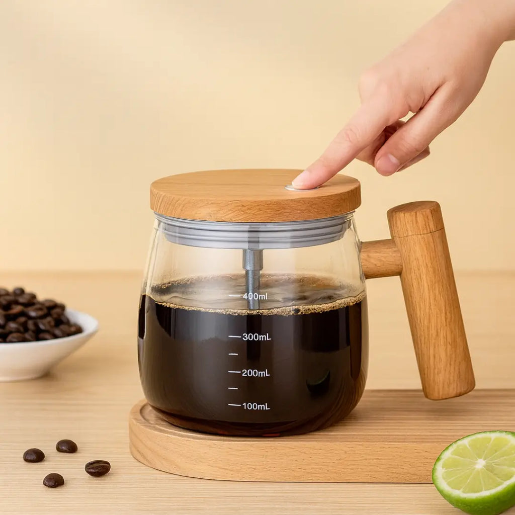 Caneca Auréa Elite: Mistura Automática com Detalhes Exclusivos em Vidro e Bambu