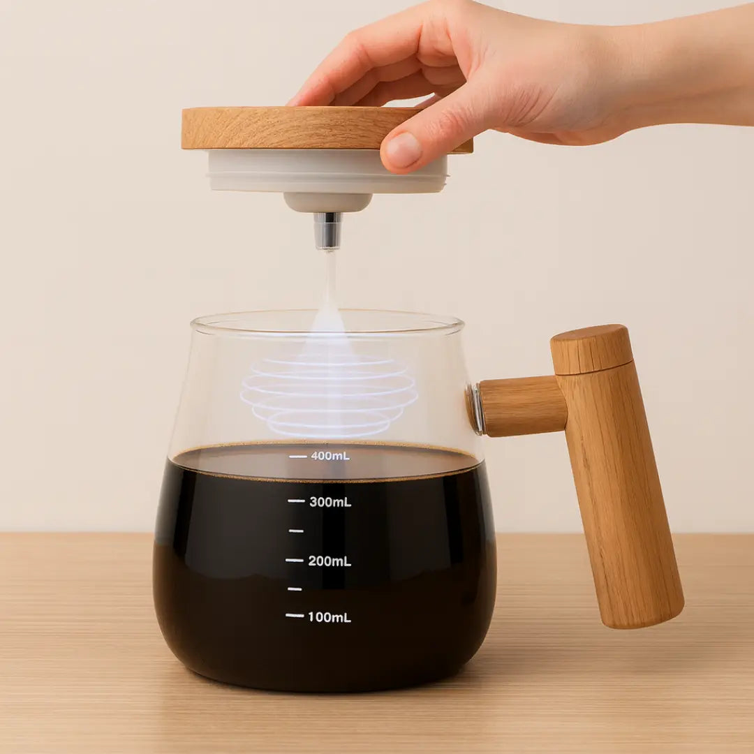 Caneca Auréa Elite: Mistura Automática com Detalhes Exclusivos em Vidro e Bambu