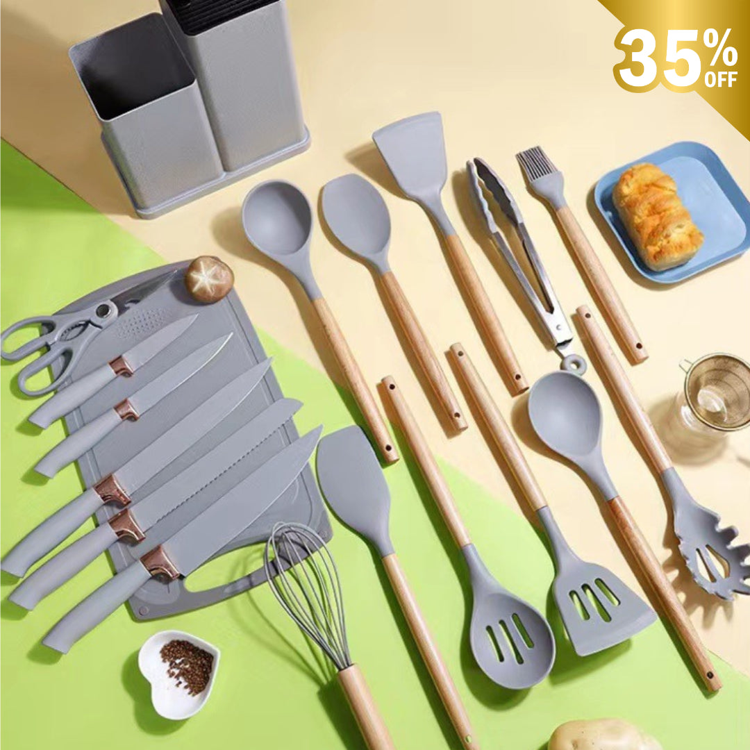 Kit Royale Anti-Risco e Antibacteriano: 19 Utensílios de Silicone Premium