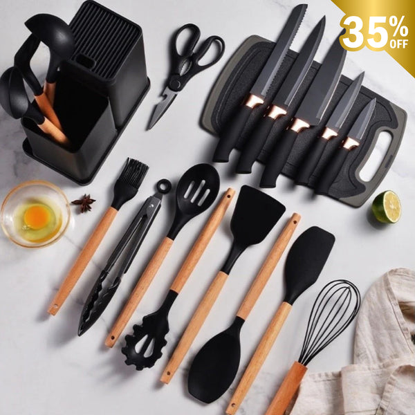 Kit Royale Cozinha sem Bactérias: 19 Utensílios de Silicone Premium Anti-Risco e Antibacteriano + Brinde Exclusivo