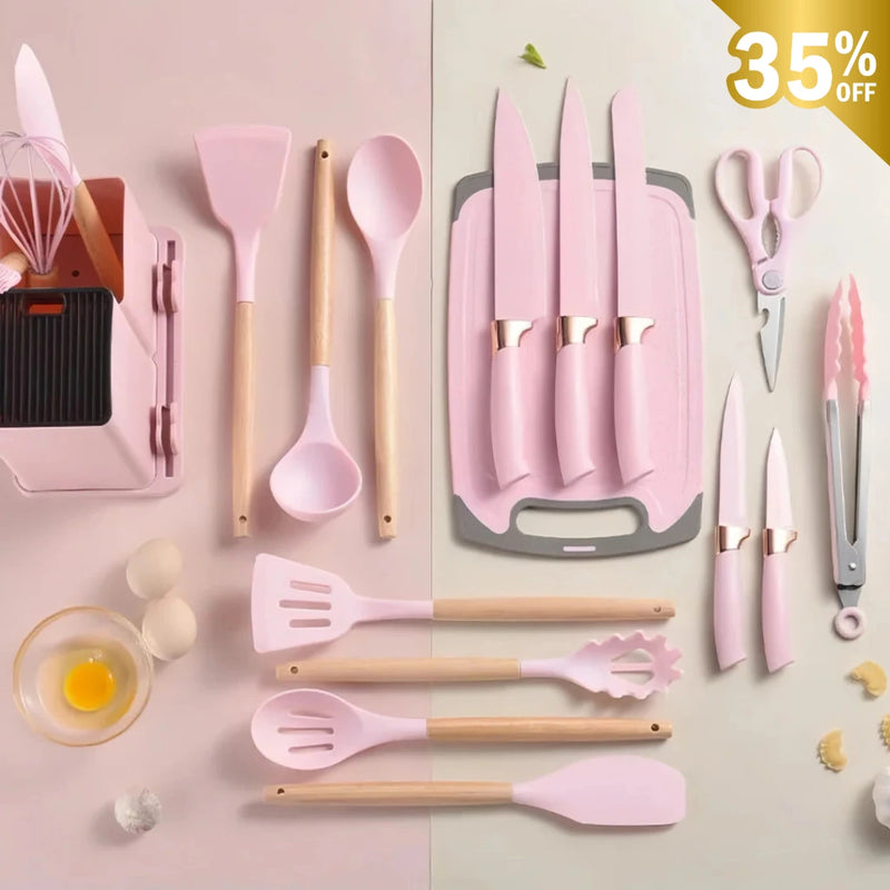 Kit Royale Cozinha sem Bactérias: 19 Utensílios de Silicone Premium Anti-Risco e Antibacteriano + Brinde Exclusivo
