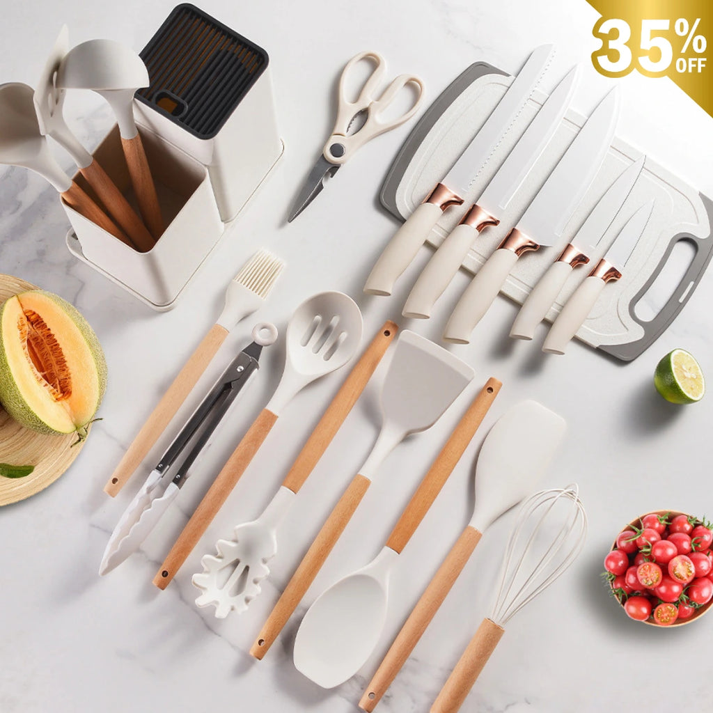 Kit Royale Anti-Risco e Antibacteriano: 19 Utensílios de Silicone Premium